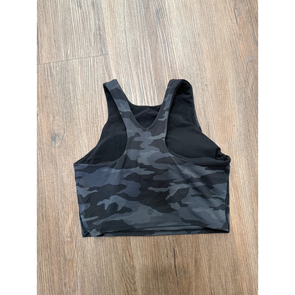 Athleta Conscious Crop Top Camo High Neck Sports Bra Tank Grey Black Small 3661